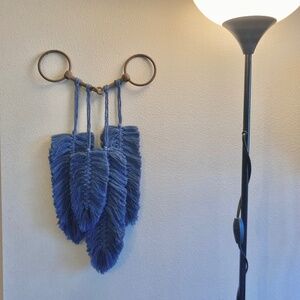 Navy Blue Macrame Feather Wall Hanging